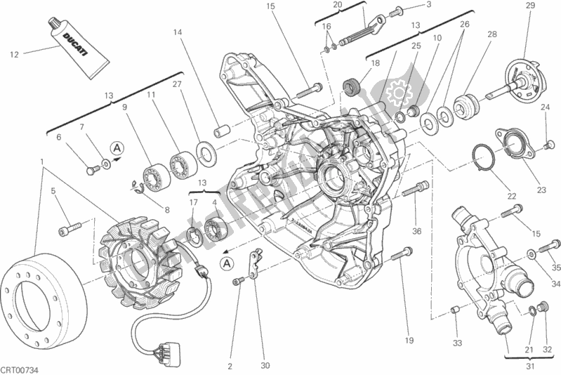 Toutes les pièces pour le Couvercle De Crnkcse Côté Pompe à Eau du Ducati Monster 821 AUS 2017